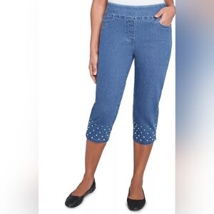 Alfred Dunner Blue Capri Leggings with Hem Embellishments